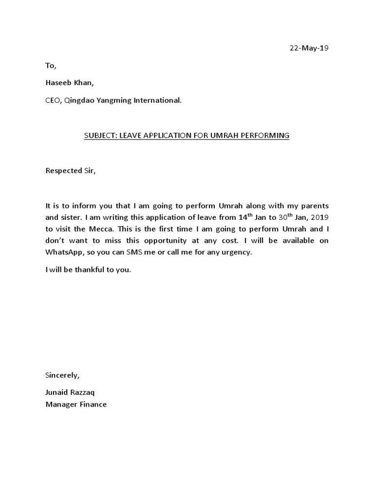 umrah-leave-request-letter